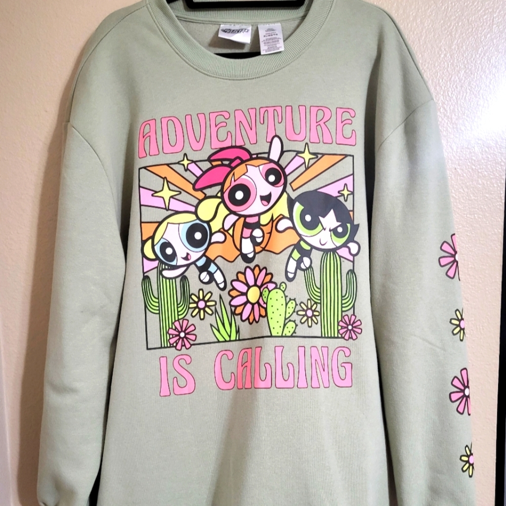Y2K Powerpuff Girls long sleeve pullover Green Flowers
